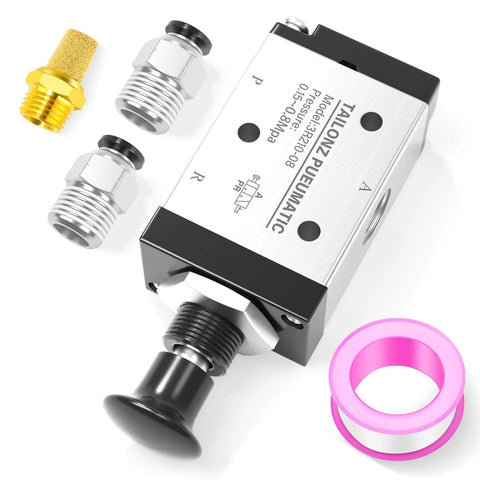 Three Way Two Position Hand Pull Valve One Quarter Inch NPT Air Pneumatic Valve Model 3R21008 with fittings and seal tape