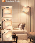 Floor Lamp With 3 Color Temperatures 3000K 4500K 6500K, Linen Lampshade, 9W LED Bulb Included, Black Base Beige Shade in living room
