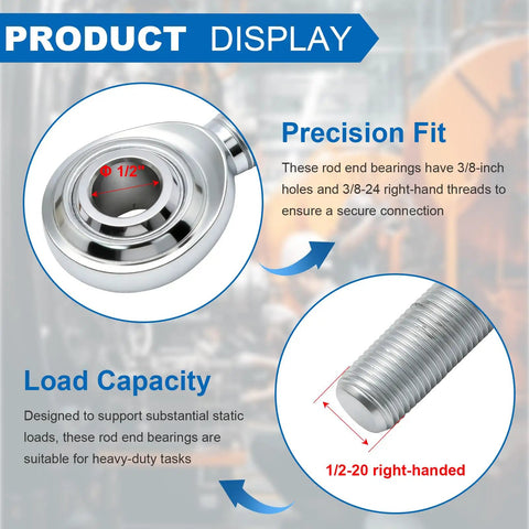 2 Pack CM8 Rod End Bearing Heim Joint Half Inch Right Hand Thread With Jam Nuts Beefy Steel Construction Ideal For Machinery Automation CNC Robotics Conveyors And Heavy Duty Industrial Projects, 1/2-20 RH thread