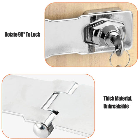 3 Inch Keyed Door Lock Hasp Latch In Stainless Steel, showing locking mechanism and double hinge design