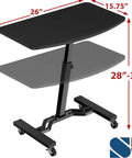 Height Adjustable Laptop Rolling Cart For Ergonomic Workstation Use, Mobile Desk From 28 Inches To 33 Inches, Black Finish