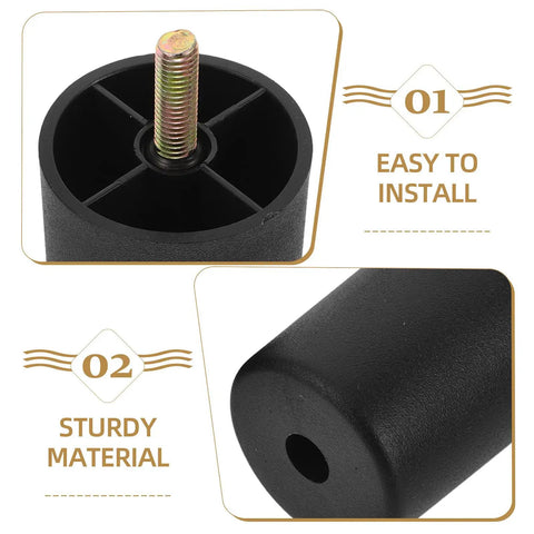 Close-up of 4 Pack Round Furniture Leg Replacement Set for Chairs and Tables, Plastic and Metal Design, Easy to Install feet