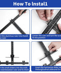 Rock Solid Aluminum Cabinet Handle Jig With Integrated Center Punch For Drawer Pull Layout instructions showing ruler alignment setup.