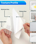 Hands peeling layers of an aluminum drywall patch showing texture profile from the Eight Piece Four Inch Aluminum Drywall Patch Kit.