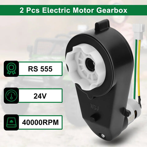 Close-up of 24V Kids Ride On Car Motor Gearbox Upgrade Kit with 40000RPM High Speed Drive, 12mm Shaft, 35mm Motor Diameter