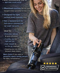 Woman using Portable Cordless Car Vacuum Tiny But Mighty 4 In 1 Mini Handheld with 19500 Pa suction on car seats