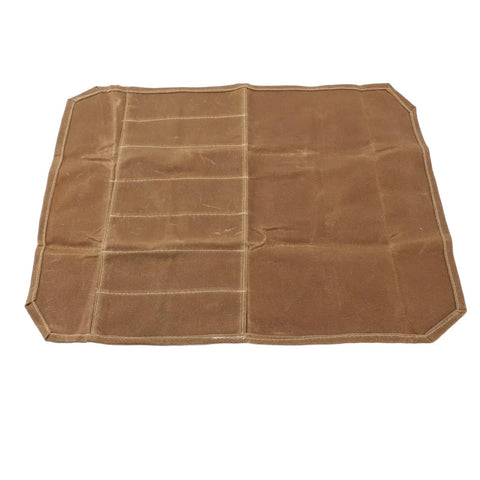 Open khaki Waxed Canvas Go-To Chef Knife Roll Bag For Camping And Travel Durable Water Resistant Knife Carrier with visible compartments