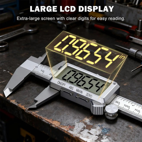 Go-To 6 Inch Digital Caliper With Rechargeable Battery, Inches To Millimeters Conversion, Big LCD Screen, Stainless Steel