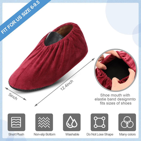 11 Pairs Reusable Indoor Shoe Covers Non Slip Cloth Washable Thickened Bowling Shoe Covers For Men And Women in red, side view.