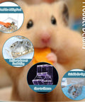 Big Time Clear Acrylic Automatic Hamster Feeder And Pet Food Dispenser For Small Critters Like Guinea Pigs showing refill lid, feeding baffles, and observed cage setup.