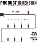 Clear Mini Christmas String Lights On Brown Wire UL Approved For Indoor Use Only Twenty Lights With Three Inch Spacing
