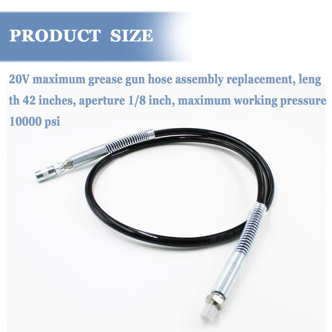 Grease Gun Hose Kit For 20V Max Cordless Grease Gun, 42 Inch Flexible Hose With 1/8 Inch Bore, 7/16-28 UNEF Base, Includes Coupler