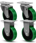 Heavy Duty 4 Inch Caster Wheels Set of 4 With Polyurethane On Cast Iron, Double Ball Bearings, 2 Rigid and 2 Swivel, 1800 Lbs Total Capacity for Carts, Workbenches, Tool Boxes and Equipment