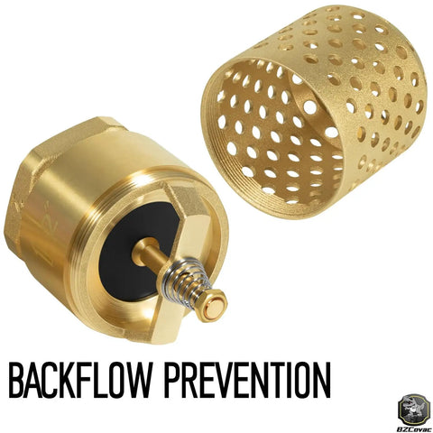 Close-up of 2 Inch Brass Foot Valve With Mesh Strainer And Backflow Prevention, Universal One Way Female NPT Check Valve For Irrigation