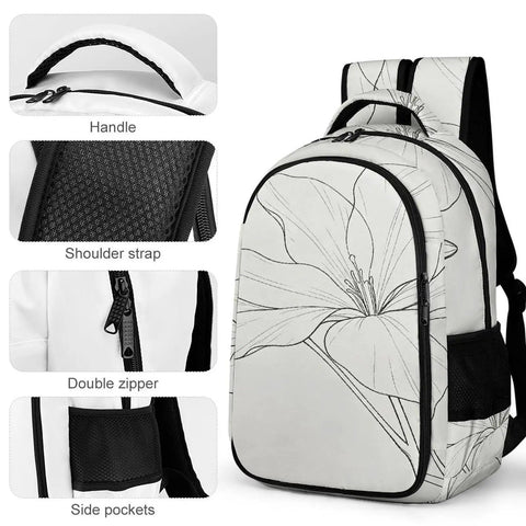 Floral Line Art Backpack With Printed Buds Unisex Dope Large Capacity Everyday Carry Durable Polyester Breathable Fabric