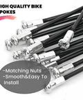 Beefy 14G Black Straight Pull Bicycle Spokes Set With Copper Nipples, 2.0mm Diameter, 180mm To 310mm Length, 20 Pieces