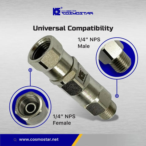 360 Degree Swivel Joint For 1 Quarter Inch Airless Spray Guns Hose Connector, 1/4 NPS male and female nickel plated fitting