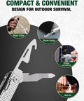EDC 12 In 1 Multitool for Outdoors and Adventure Built Tough showing functions like rope cutter and Phillips screwdriver