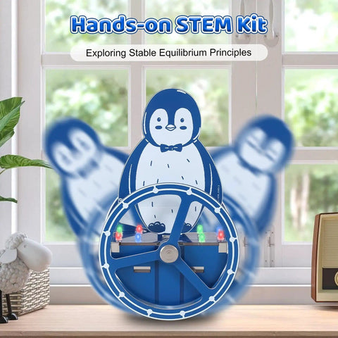 DIY Penguin Soldering Kit With Motion Activated RGB Lights For STEM Education wobbling penguin display on a table