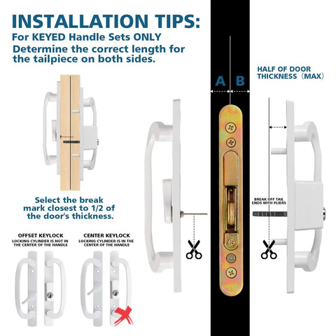 Installation tips for Keyed Sliding Patio Door Handleset With Off Center Thumb Latch And 45 Degree Keyway, Mortise Lock