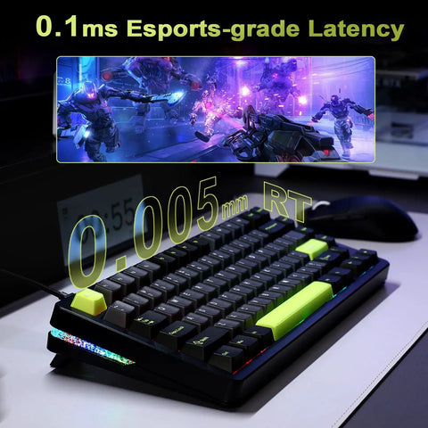 Certified Badass Hall Effect Magnetic Gaming Keyboard Featuring Rapid Trigger Mode And 8KHz Polling Rate With Hot Swappable Keys And Custom Actuation For Ranked Climbers In Black, showcasing gaming setup with low latency.