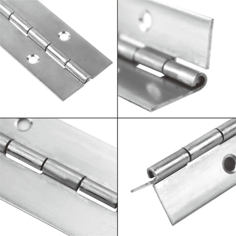 Hefty Tough 4 Pack 8 Inch Continuous Piano Hinges Made From Top Shelf 304 Stainless Steel showing detailed views and design features.