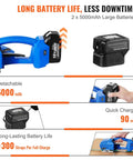 Top Shelf Portable Electric Strapping Machine For Smooth PP And PET Banding Operations With Dual Rechargeable Batteries and clear display showing battery details.