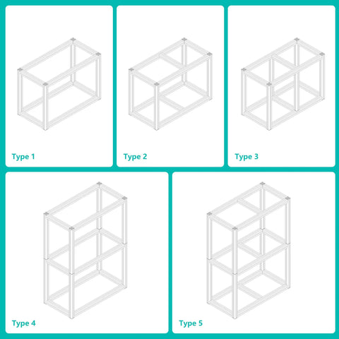 Different assembly types of Rock Solid 2020 T Slot Aluminum Extrusion Profile And Linear Rail Guide Set for 3D printers and CNC machines.