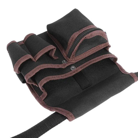 Top Shelf Electrician Tool Belt With Spacious Multi Pocket Waist Pouch rugged black fabric with reinforced edges for secure tool storage