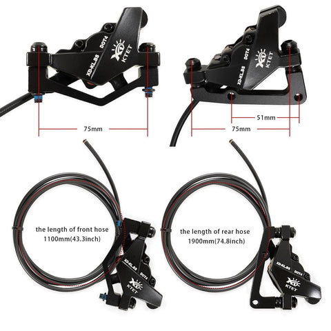 Hydraulic e-bike brake kit with front and rear calipers, 1100mm and 1900mm hoses, 180mm rotors