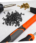 100 Piece Mini Machine Screws For Furniture Repair And DIY Projects Rock Solid Tiny Fasteners on workspace with tools.