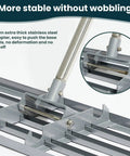 Close-up of 17 Inch Lawn Leveling Rake with stainless steel handle, showing sturdy adapter for level soil and spread.