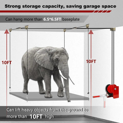 Heavy Duty Ceiling Mounted Garage Storage Lift System With Hand Crank Easy To Install One Person Operation Lifts Items Up To 16 Feet For Effortless Space Saving And Top Notch Garage Organization lifting structure with hand crank.
