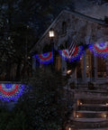 Patriotic Outdoor Net Lights All American 4x2 Ft Half Fan Flag Design With 450 Waterproof LED Red White Blue on house