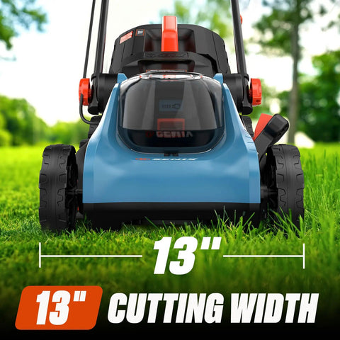 Cordless 20V 13 Inch Lawn Mower With 2 In 1 Mulching And Bagging Five Height Settings From 1 To Two And A Half Inches Powerful 3500 RPM Motor For Quick Yard Work Lightweight Electric Push Mower For Small To Medium Yards, 13-inch cutting width