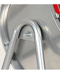Close-up of the sturdy metal frame and secure bolt of the 20 Inch Heavy Duty Floor Fan Crushes Sticky Heat With A Rugged Metal Drum Build.
