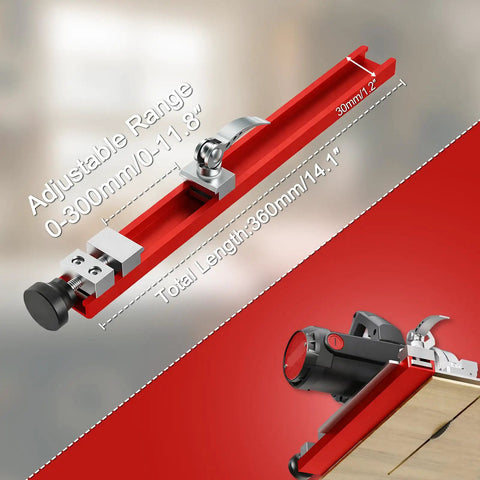 Adjustable Aluminum Circular Saw Guide Rail With 360mm Extended Track For Precise Straight Cuts And Milling shown in red