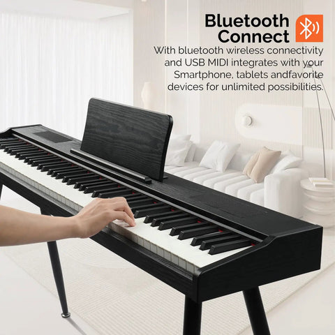 Playing Portable 88 Key Digital Piano With Stand Semi Weighted Keyboard Action And Triple Pedals Bluetooth Connectivity