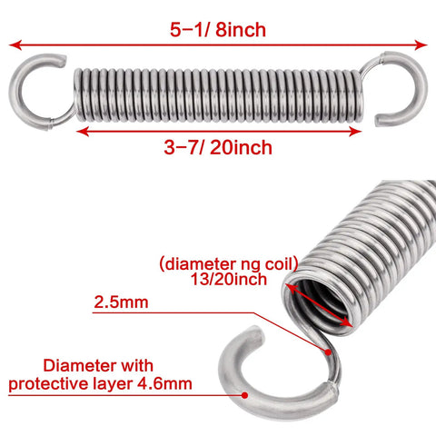 Heavy Duty Stainless Steel Recliner Springs For Couch And Chair Repair Dang Solid Tension Coil Replacement 5 Inch Long with hook design.