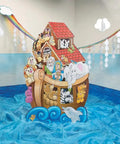 Rainbow Cloud And Raindrops Ceiling Hangers, 12 Ft Long By 32 In Wide, Colorful Paper Party Decor with ark and animals for kids' events.