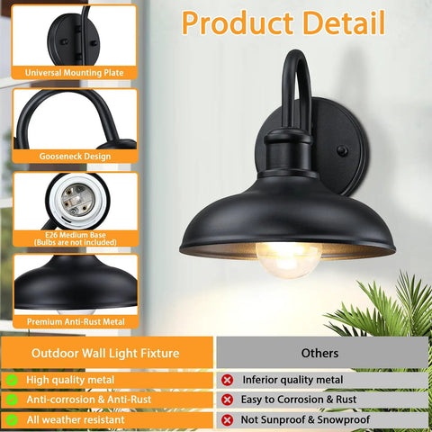 Rustic Farmhouse Outdoor Barn Lights With Curved Arms For Porch Black Matte Finish Outdoor Wall Lanterns With Industrial Charm And Weather Resistant Build For Patio And Entryway, black metal wall light