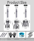 Heavy Duty 4 In 1 Pvc Pipe Threader For 1/2 3/4 And 1 Inch Plastic Tubing dimensions showing sizes and accessories for effective use.