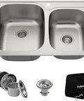 33 Inch Top Mount 60/40 Double Bowl 18 Gauge Stainless Steel Kitchen Sink With NoiseDefend Soundproofing And Extra Thick Rubber Pads For Quiet Durable Dent Resistant Everyday Use KTM32 with accessories