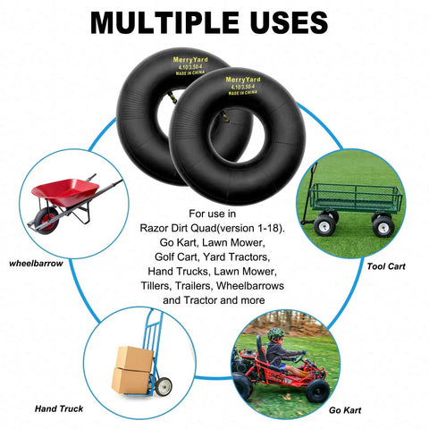 Two Pack Inner Tubes 4.10/3.50-4 With TR87 Bent Valve Stem For Hand Trucks, Wheelbarrows, Mowers, and Utility Wagons