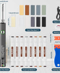 Knock Out Those Stubborn Scratches On Laminate Or Vinyl Wood Floors With This Hassle Free Repair Kit including wax bars, markers, and tools.