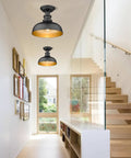 Hallway with Semi Flush Mount Ceiling Light in Black with Copper Accents, Dope Industrial Farmhouse Hallway Fixture for Entryway