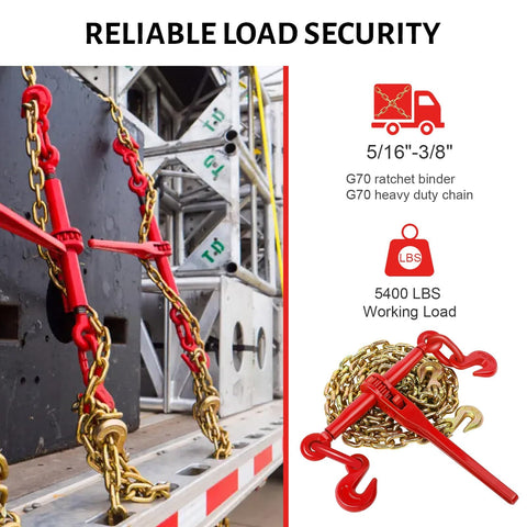 2 Pack Heavy Duty Chain Binder Five Sixteenth To Three Eighth Inch Ratchet Binder With 5400 Lbs Safe Working Load in use on trailer