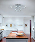 Crystal Chandelier 5 Light LED Flush Mount Ceiling Fixture In Cool White for modern kitchen with K9 crystals and steel design.