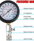 Pressure gauge from Compression Tester Kit For Engine Cylinders With Pressure Gauge Adapters, 8 Piece Set, DIY Friendly Diagnostics.