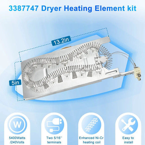 Top Notch Drop In Dryer Heating Element Replacement 3387747 For Whirlpool Cabrio Kenmore Elite HE3 Maytag Bravos MEDX700XW0 Amana